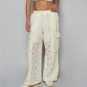 POL NWOT Relaxed Fit Pants in Lace with Pink Stitch Detail
